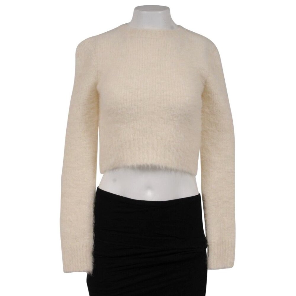 Frame Womens Crewneck Cropped Sweater XS Cream Beige Alpaca Wool Nylon Blend